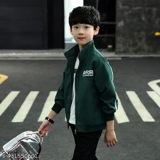 Polyester boys kids zipper jacket, solid color, comfortable and high quality for 7-8 years, 8-9 years, or 9-10 years sizes. Made in India