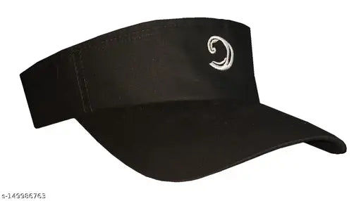 Black cotton visor cap (L), solid black design for tennis, cricket, or golf in India