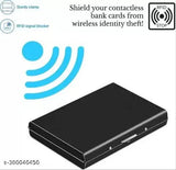 Black stainless steel RFID-protected business card holder with space for 6 cards, water-resistant and made in India