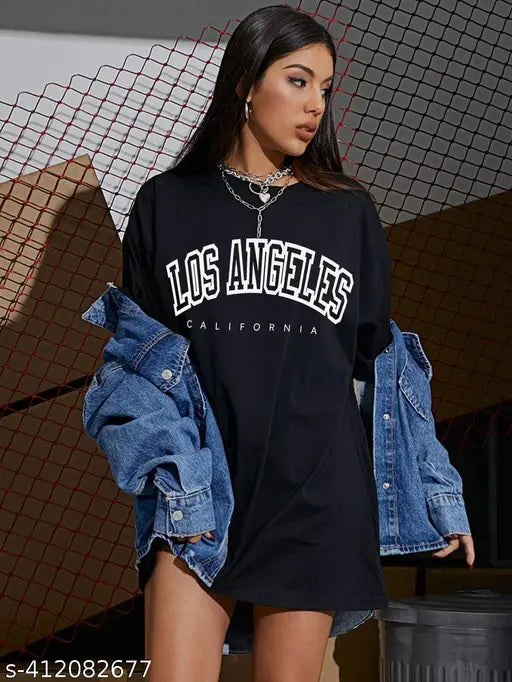 Oversized cotton blend t-shirt by Hifzaa, loose fit, printed pattern, short sleeves - women's fashion