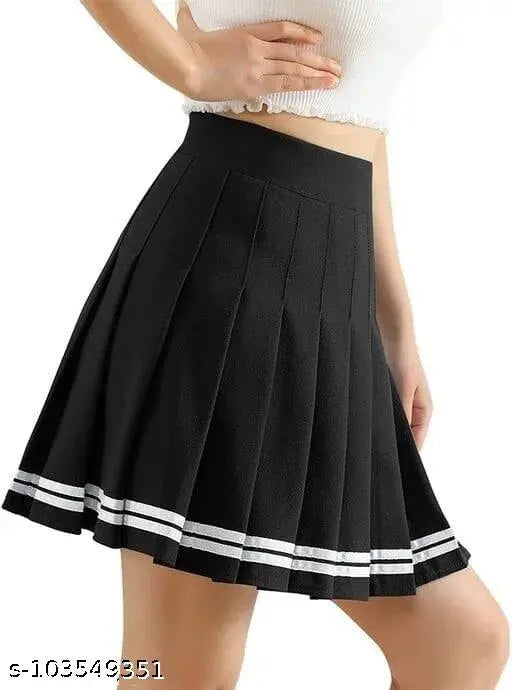 Printed cotton high waist Swara Craft pleated above-knee skirt with shorts underneath, perfect for cycling and tennis