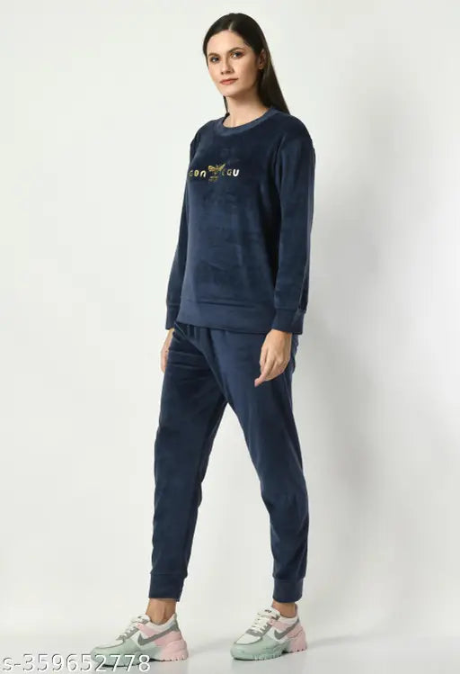 women's wool winter wear set: sweatshirt & trouser, long-sleeve top & bottom, sizes S-XL, handmade in India