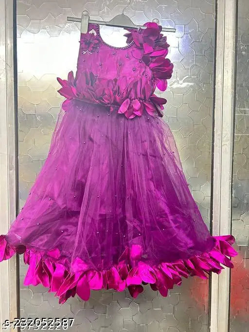 Purple net designer gown, embellished for festive kidswear by RK Collection