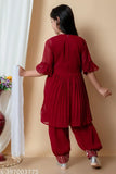 Chiffon kurti pyjama set with dupatta for girls aged 5-6 years, self-designed Indian fashion