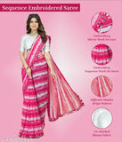 Striped georgette saree, Rani Ladu print, Indian free size