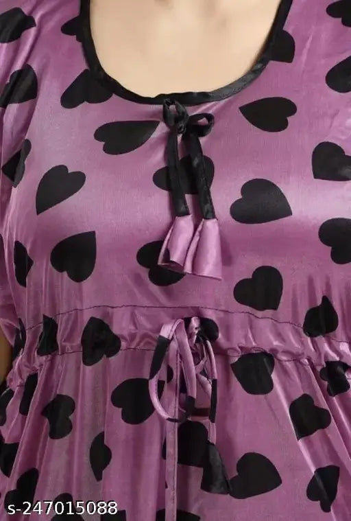 Purple printed satin pajama top set (pack of 2), premium quality, trending night suits for women's sleepwear & work from home comfort