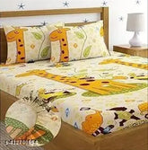 Yellow elastic fitted double bedsheet (72x78 inch) with 2 pillow covers, high-quality cotton for a summer-ready, stylish bedroom