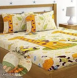 Yellow elastic fitted double bedsheet (72x78 inch) with 2 pillow covers, high-quality cotton for a summer-ready, stylish bedroom