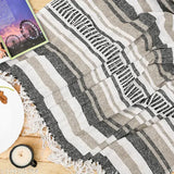 Breathable soft cotton throw, 100% cotton striped design, 50 x 60 inch size for sofa, bed, couch, or travel use, with tassels and easy care instructions
