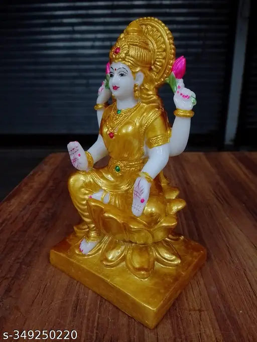 Marble Dust Laxmi Maa statue, 7 inch height gold resin home decor, Indian Ganesh Laxmi idol on display