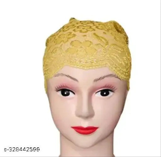 Modern lycra hijab cap set, pack of 8 with self-design lace pattern, suitable for head wrap, origin India