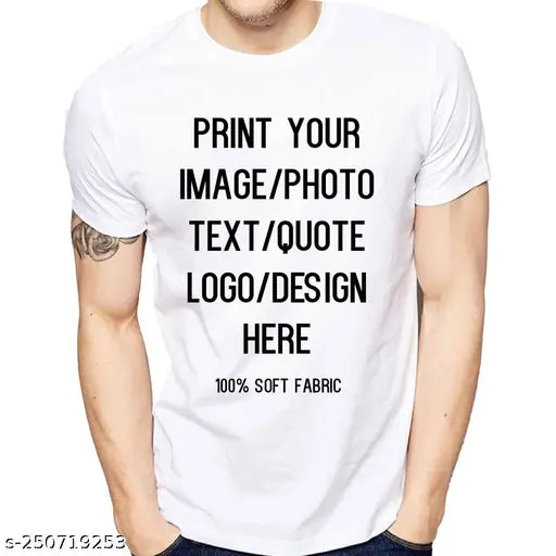 Personalized Photo Printed Cotton Blend T-Shirt for Men, ideal for special occasions like Birthdays, Anniversaries, or Gifts. Customizable with name, photo, designs, or inspirational quotes. Made in India