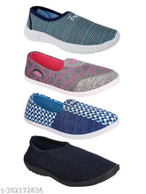 PU printed Navy, Blue, and Pink Sandox Women's Bellie Shoes - Pack of 4, versatile fashionable loafers for various occasions, suitable for wide feet