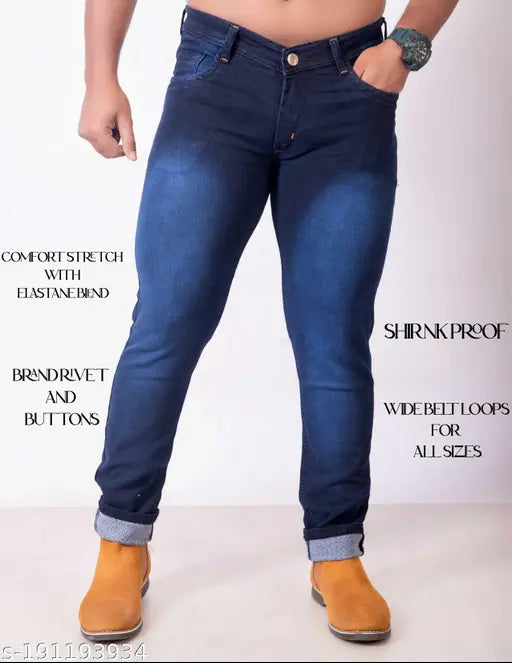 Men's dark blue denim slim fit jeans, AE-LL2 brand, solid pattern, size 28/30/32