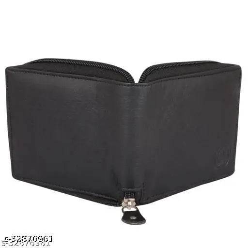 Black faux leather small women's wallet - 2 compartments, durable design, made in India