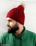 Textured wool beanie, Fox Far Bumble cap - hand-knitted cable design from India