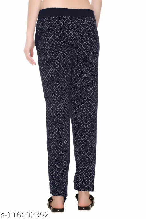 AFRONAUT Premium Women's Cotton Blend Printed Pyjama, stylish track pants with ribbed belt & zipper pockets, India