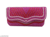 Embroidered net fabric beaded clutch purse for women's partywear, free size (9in x 5in), designer made in India
