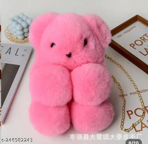 Synthetic fluffy bunny sling bag for women - adorable crossbody accessory with removable strap, perfect for everyday use