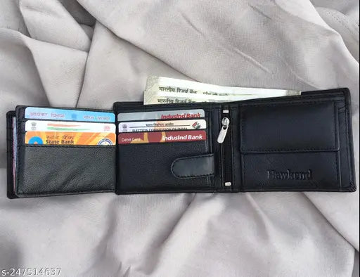 Black leather men's wallet with 10 card slots, featuring RFID blocking, napa leather construction, and sleek bifold design - Indian handcrafted luxury