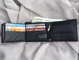 Black leather men's wallet with 10 card slots, featuring RFID blocking, napa leather construction, and sleek bifold design - Indian handcrafted luxury