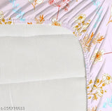 160 TC cotton double floral fitted elastic bedsheet (India), superfine summer bedding with botanical print, pack of 1