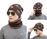Stylish wool acrylic capneck scarf with fur interior (men/women), solid pattern, keeps head, ears, face, neck warm