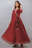 Red rayon Anarkali kurti, printed combo for women's fashion, three-quarter sleeves style, size S (bust 36in)