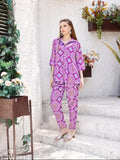 MK New Limited Edition Premium Satin Lounge Wear Co-Ord Set for Women, printed combo of orchid and pink