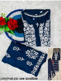 Rayon Chikankari Kurti & Palazzos Set - Embroidered, three-quarter sleeves, India-origin women's clothing set