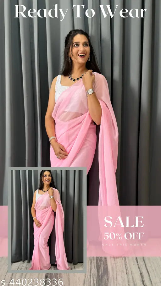Affordable Georgette saree with double blouse and semi-stitched net blouse, free size, India origin