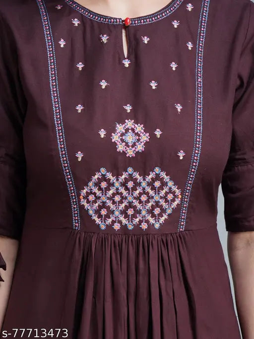 Rayon embroidered anarkali kurta, three-quarter sleeves, trendy partywear for women, India