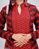Red woolen women's straight-printed kurti, long sleeves, Indian winter fashion