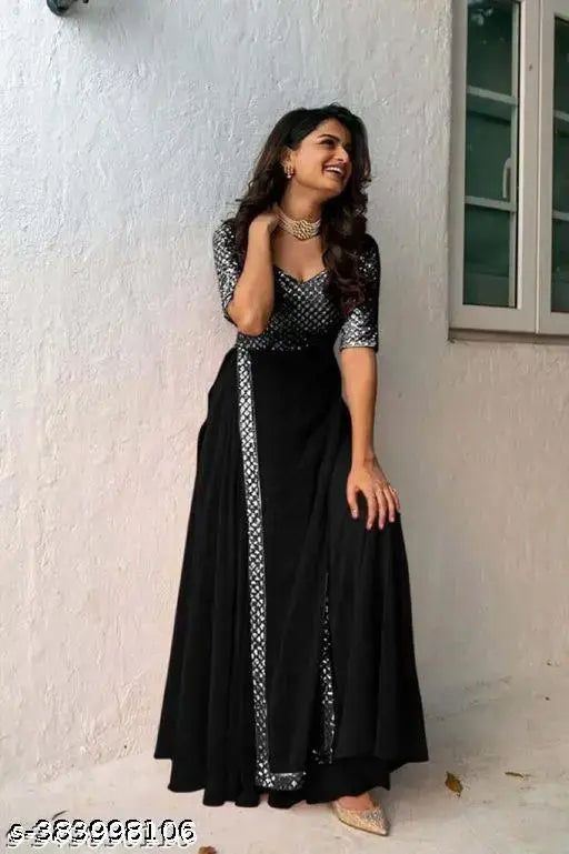 Black georgette PR6 PRO short-sleeved blouse, single size L (bust 38 in), made in India
