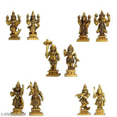 Brass Dashavatar Idols of Lord Vishnu, ten incarnations - Matsya, Kurma, Varaha, Narasimha, Vamana, Parashurama, Rama, Balarama, Krishna, and Kalki. 30cm L x 60cm H x 25cm B, made in India