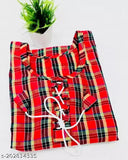 Stylish RGY multicolor woolen kurti only, three-quarter sleeve, checked pattern. Women's ethnic wear for home or parties, Indian fabric