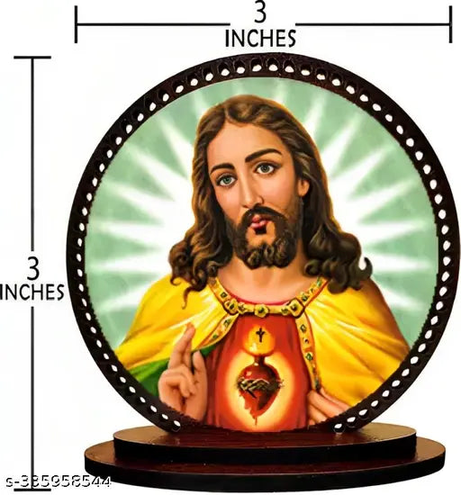 High-quality wooden, matte finish Lord Jesus ji idol for car dashboard and home decorative showpiece. Ideal for car interior and gifting purposes, 3"x3.2" (idol) x 3"x9" (hanging), Made in India product