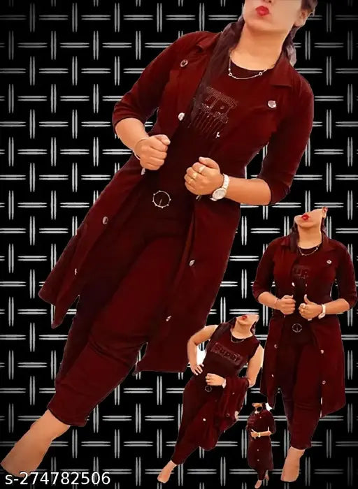 Cotton blend three-quarter sleeve women's meeting wear set, solid color for official events