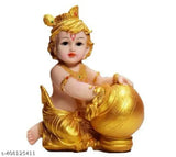Golden Resin Krishna Idol: Laddu Gopal with Matki, Makhan Chor Kanha Murti for home decoration and Pooja room, ideal gift item