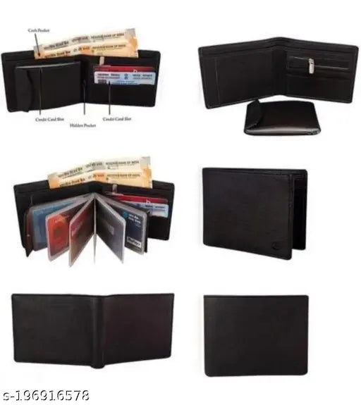 Black faux leather personalized men's wallet, perfect gift for husband or love. Solid design with 4 compartments, free size (10cm x 12cm). A timeless accessory to organize cards and cash. Made in India