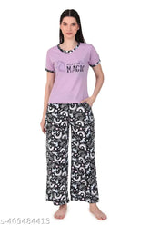 Denim Art cotton blend printed night pallazo suit for women, loose-fitting hosiery fabric for comfortable sleep, made in India