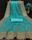 Georgette embroidered saree with Bangalori silk blouse, intricately embellished Indian bridal wear