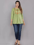 Embroidered rayon top for women & girls, three-quarter sleeves, trending ethnic wear from Tehzeeb Enterprises, India
