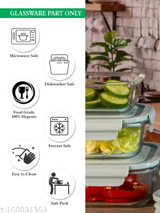 Glass food storage containers set of 3 (700ML, 450ML, 250ML), airtight and microwave safe for convenient meal prep and storage