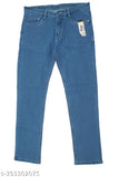 Light Blue Denim Men's Jeans by REGY - Solid pattern, comfortable fit for casual or office wear