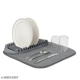 Grey Space-Saving Dish Drying Rack with Microfiber Mat, Lightweight and durable for effortless storage and dish drying