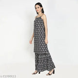 Cotton printed Kurta Sharara Set-Black: Sleeveless Indian traditional outfit with sharara bottom, featuring Gianna design in black cotton fabric