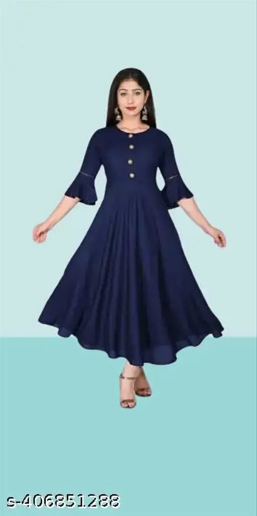 Rayon Anarkali Kurti for women - Solid style, three-quarter sleeves, suitable for festive occasions, Indian craftsmanship