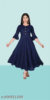 Rayon Anarkali Kurti for women, single-colored, three-quarter sleeves. Classic Indian gown kurti exuding elegance and sophistication, ideal for festive events or formal gatherings. Made in India