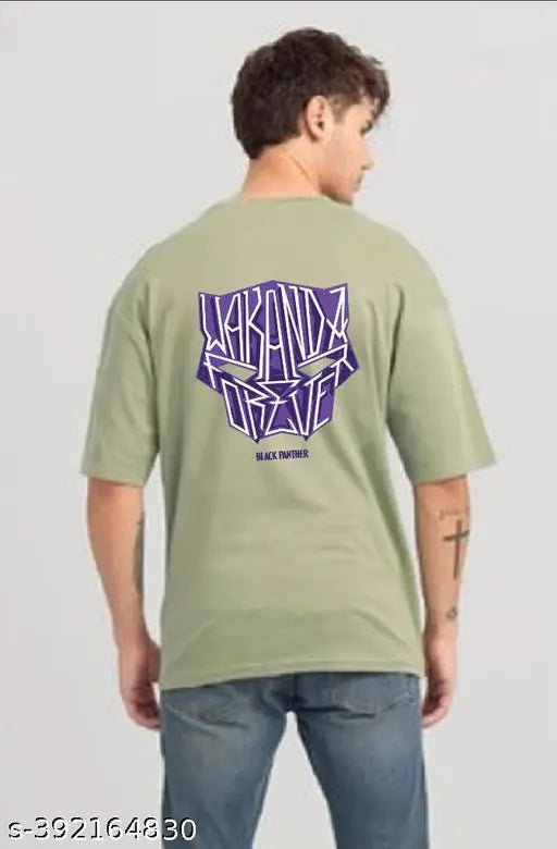 Men's oversize round neck half sleeve printed cotton blend casual t-shirt, featuring vibrant, trendy design in a loose fit for a fashionable look. Made in India